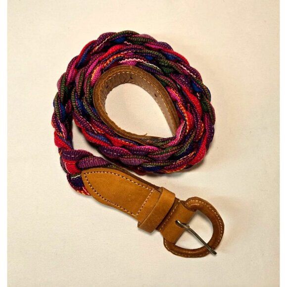 Vtg Guatemalan Woven Fabric Belt Sz M Tribal Southwestern Leather Buckel Ethnic - Picture 10 of 11
